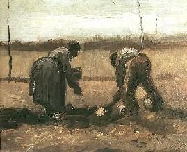 Peasant and Peasant Woman Planting Potatoes. Nuenen, Vincent Van Gogh